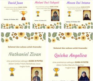 David Juan, Melani Dwi Cahyati, Mozza Dui Intana, Nathaniel Zivan, dan Qeisha Angelica Meraih Juara dalam Lomba Bahasa Jawa Tingkat Kota Salatiga